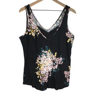 MAURICES Tank Top Floral Lace Details Button V Neck Distressed Size Medium NWT